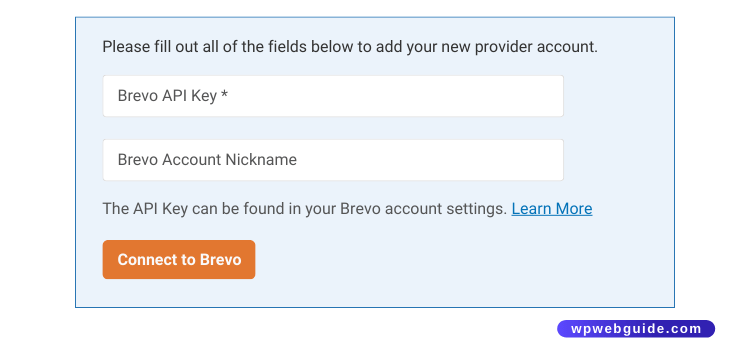 add brevo api key wpforms