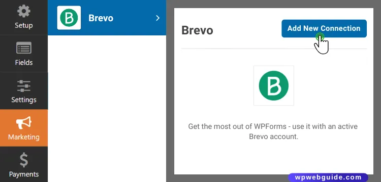 add new connection brevo wpforms