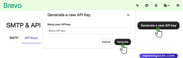 brevo generate new api key