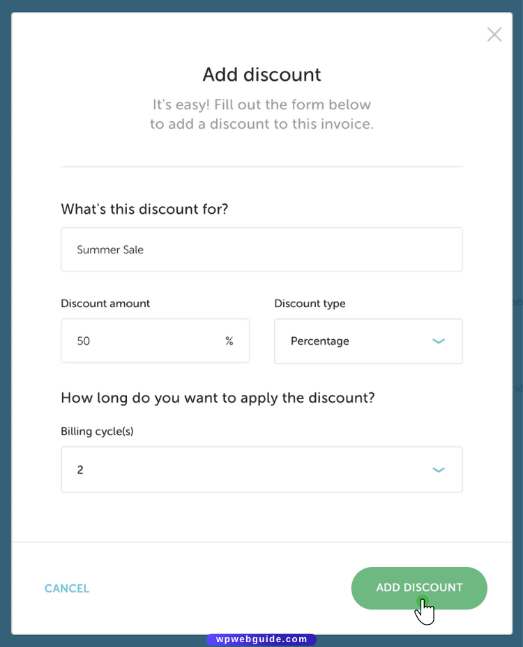 growth suite create invoice add your discounts