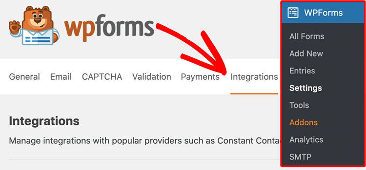 integrations tab wpforms