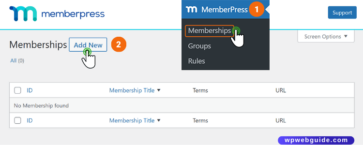 memberpress memberships add new