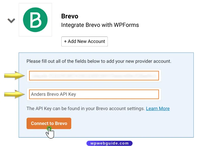 paste brevo api key wpforms