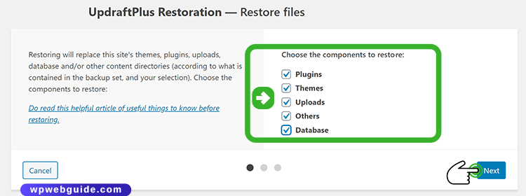 updrafttplus restoration screen first step